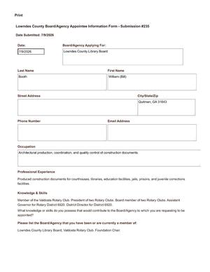 [Application of William Booth]