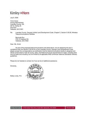 [Bailey Lively, P.E., As part of the proposed telecommunications site listed above, we are designing the site in compliance with the Section 5.05.04 (A) of the Lowndes County, Georgia Land Development Code]