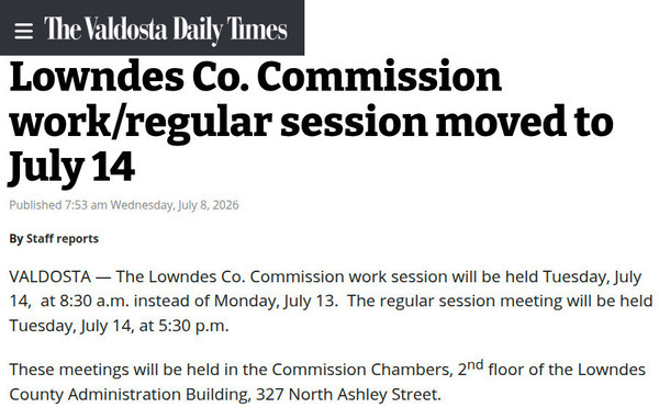 [Tuesday Work Session 2026-07-14 --Valdosta Daily Times]