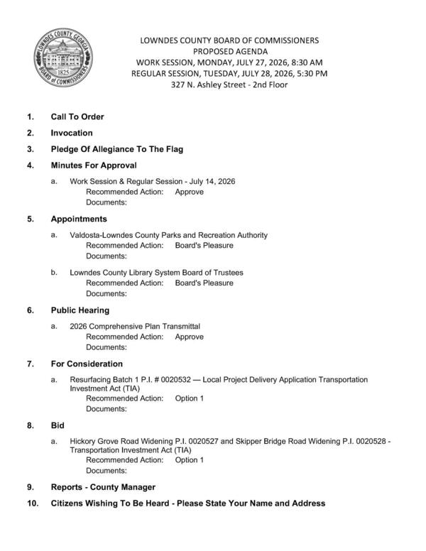 [PROPOSED AGENDA]