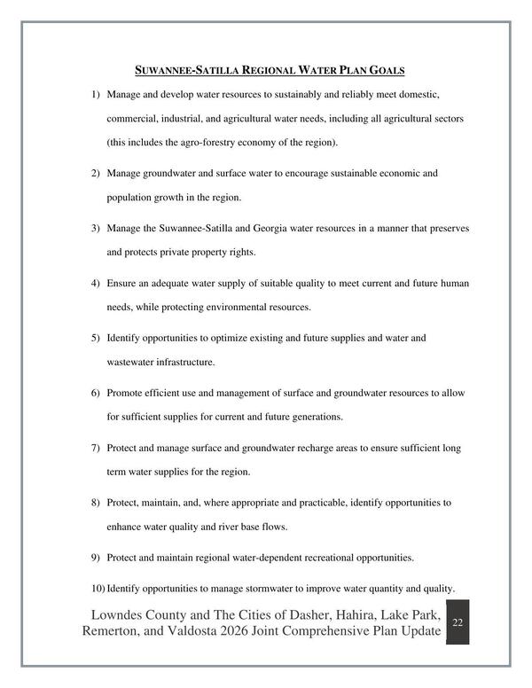 SUWANNEE-SATILLA REGIONAL WATER PLAN GOALS