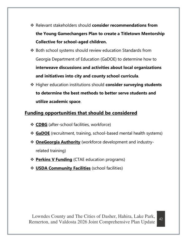 Funding opportunities that should be considered