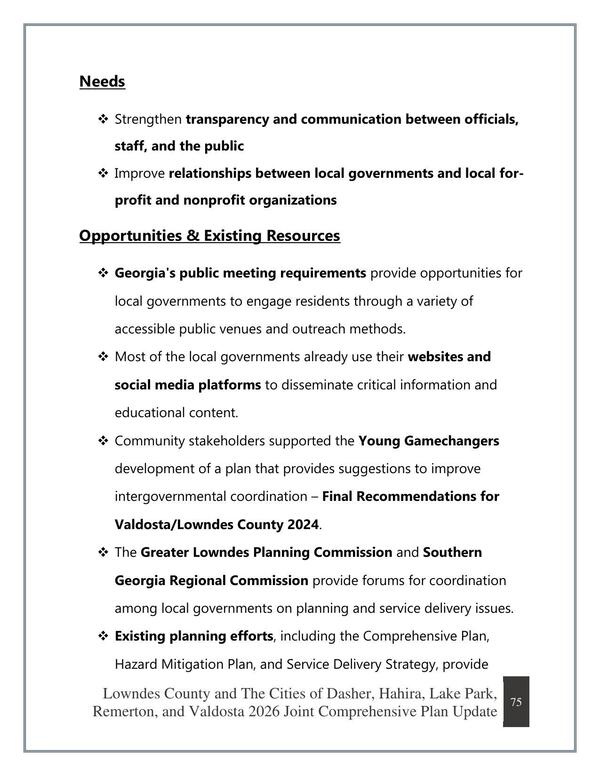 Needs, Opportunities & Existing Resources