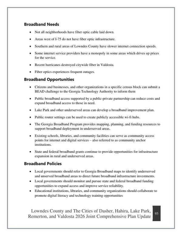 Broadband Needs, Opportunities, and Policies