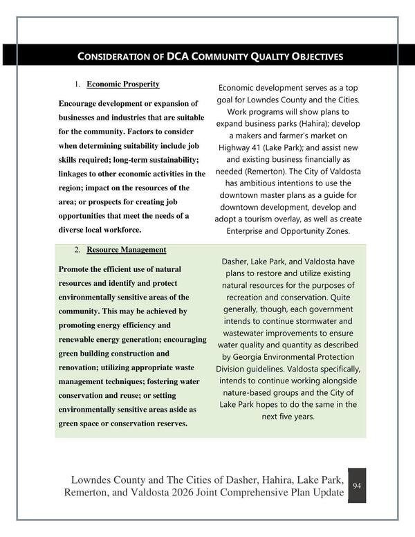 [CONSIDERATION OF DCA COMMUNITY QUALITY OBJECTIVES]
