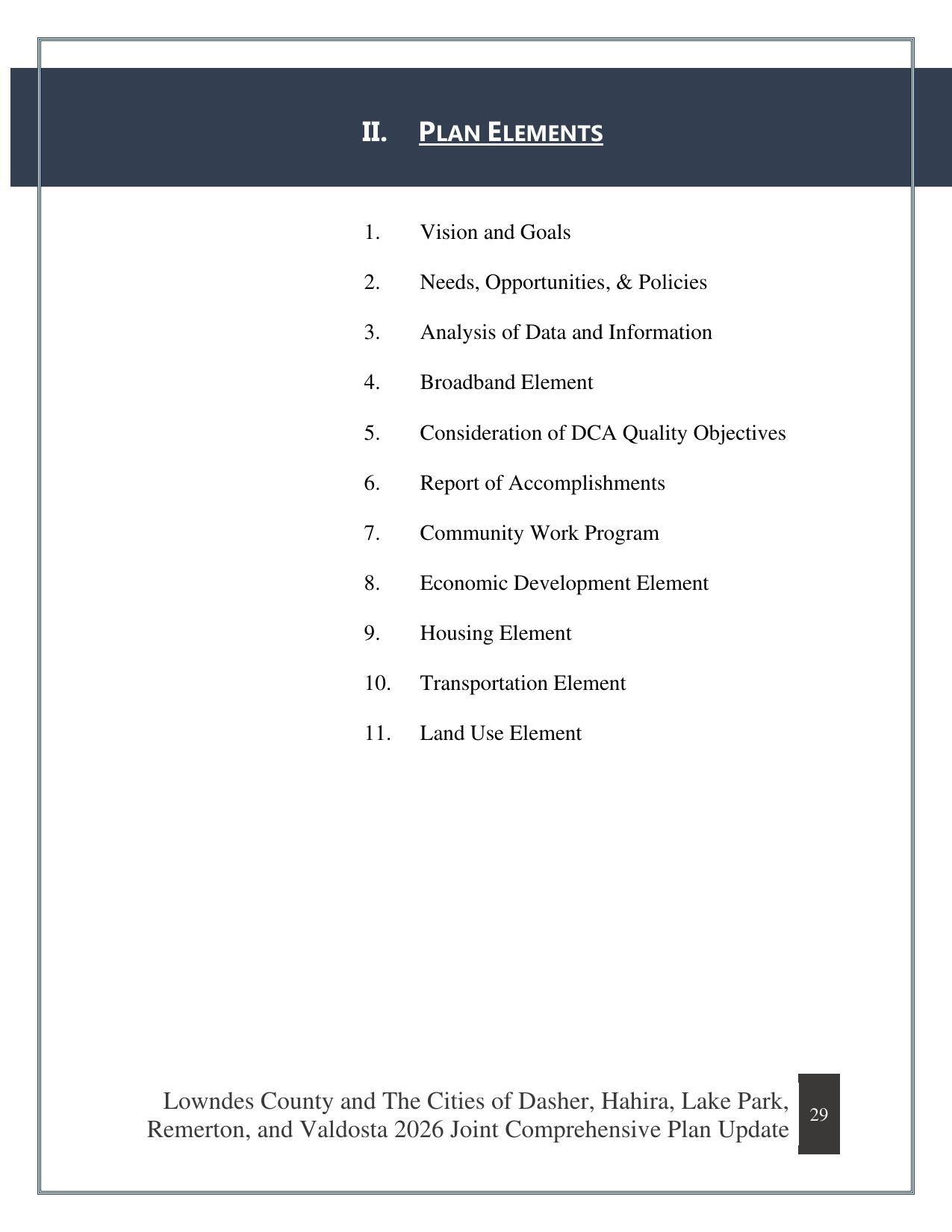 II. PLAN ELEMENTS