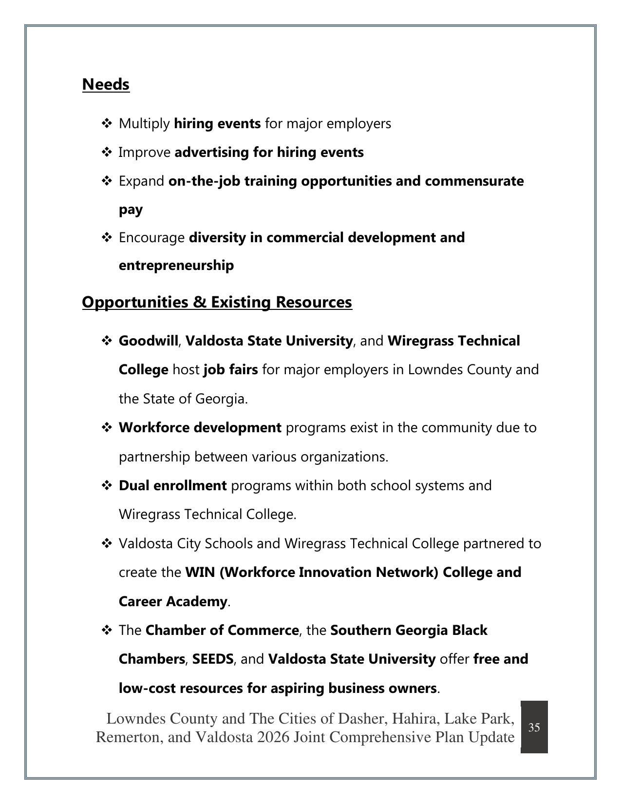 Needs, Opportunities & Existing Resources