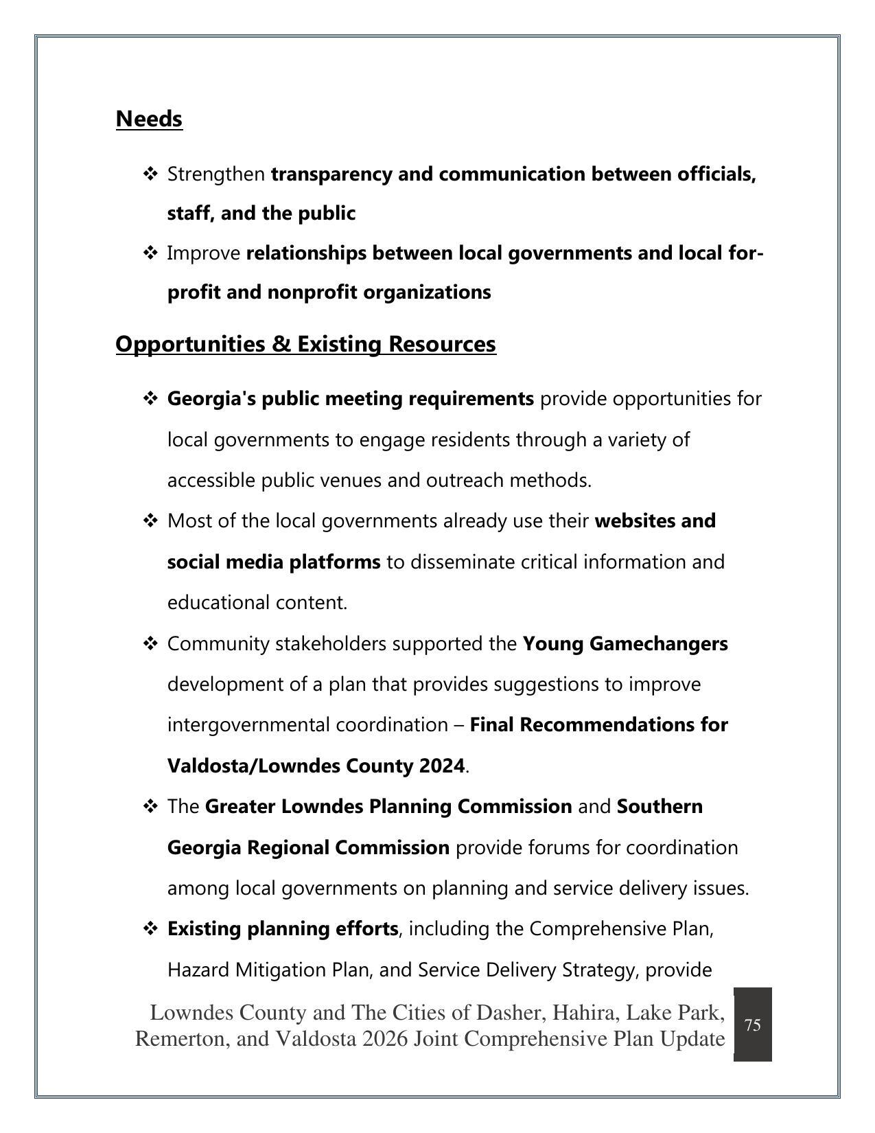 Needs, Opportunities & Existing Resources