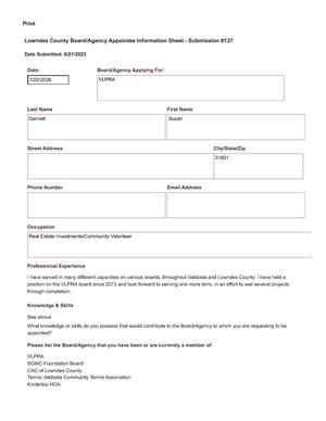 [Suzan Garnett application]