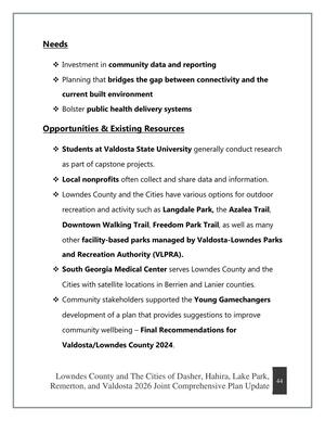 [Needs, Opportunities & Existing Resources]