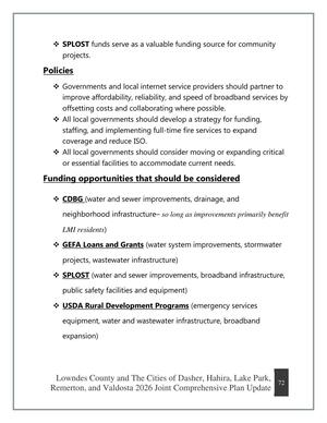 [Policies, Funding opportunities that should be considered]