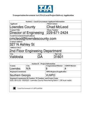 [Transportation Investment Act (TIA) Local Project Delivery Application]