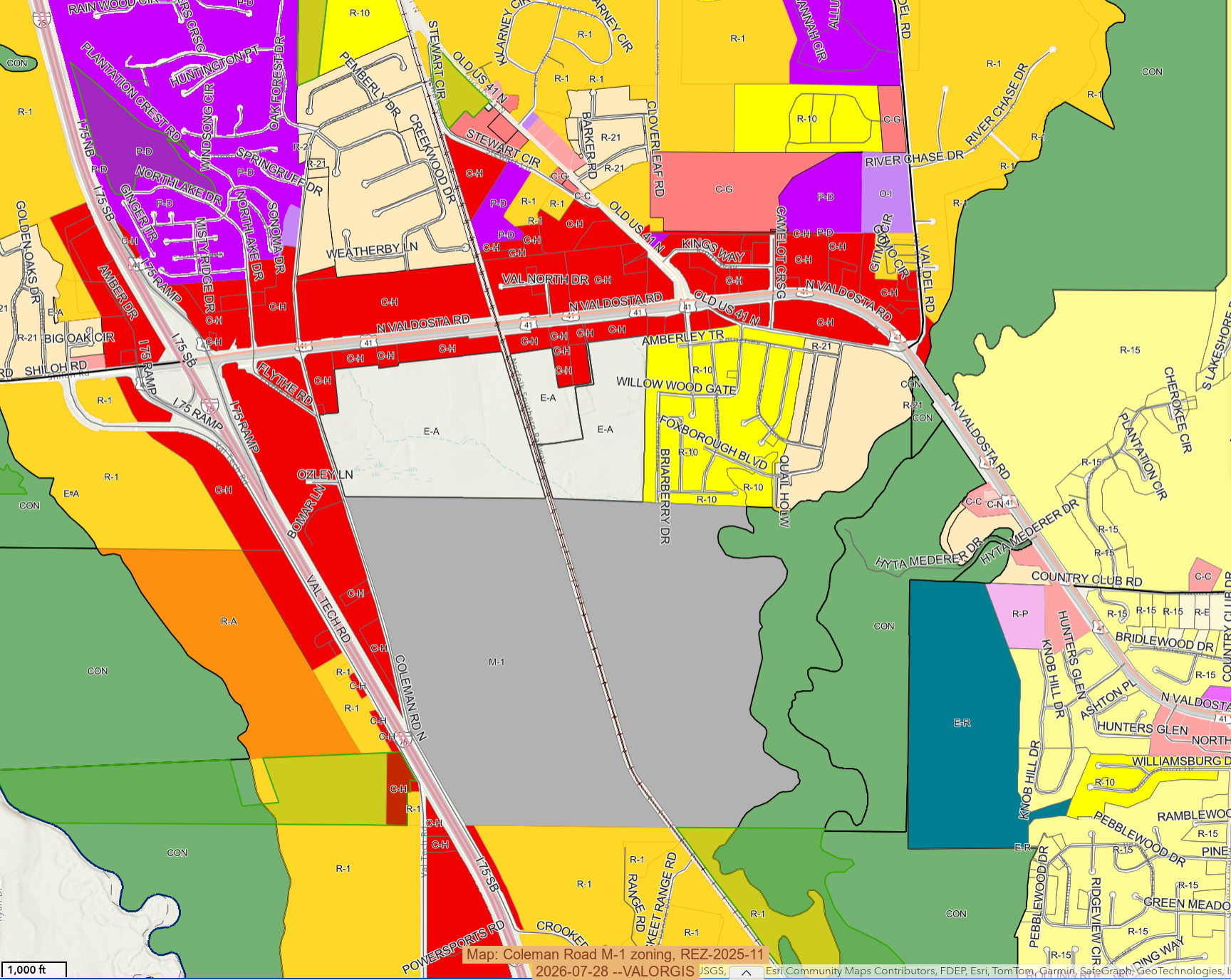 Map: Coleman Road M-1 zoning, REZ-2025-11, 2026-07-28 --VALORGIS