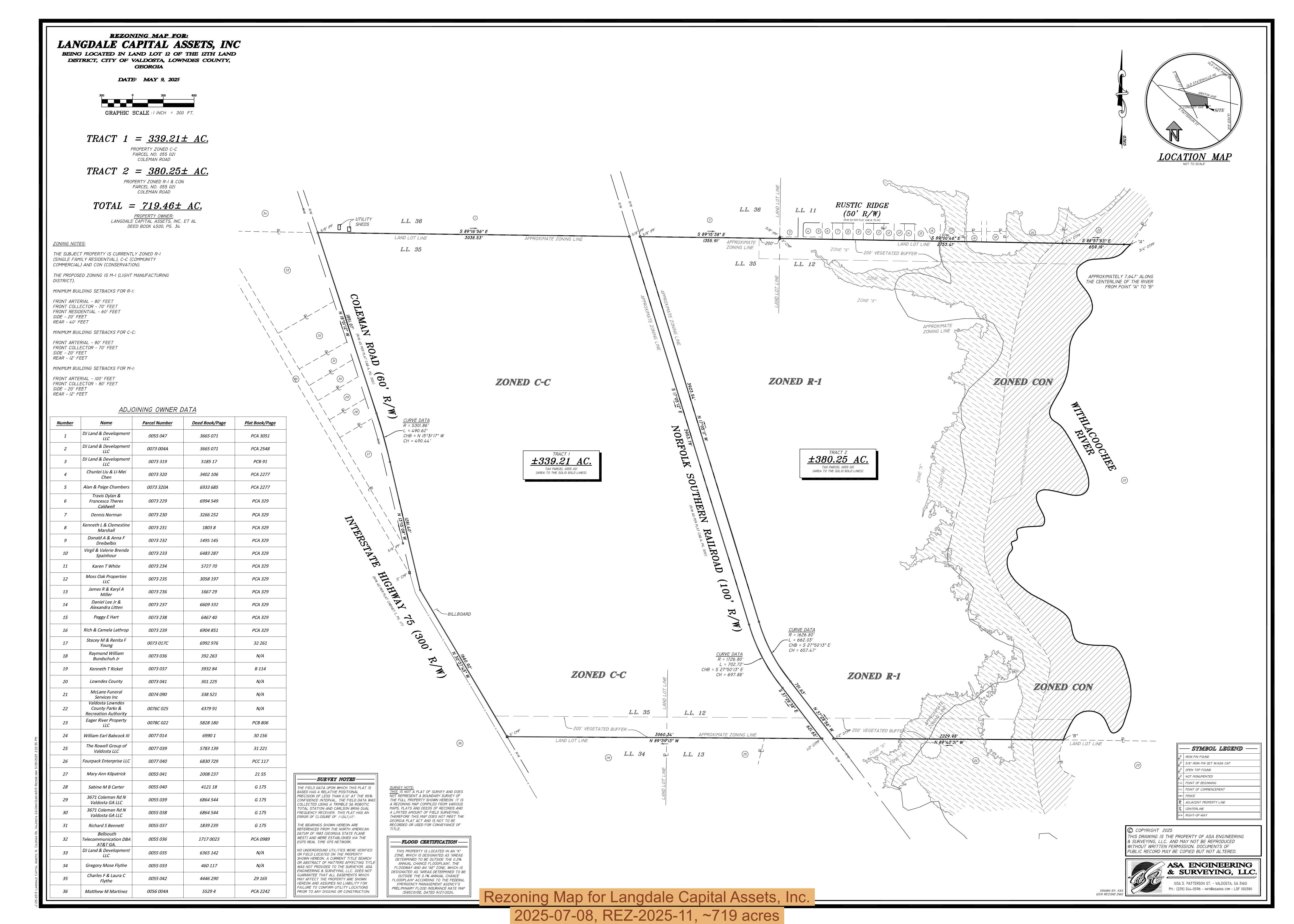 Rezoning Map for Langdale Capital Assets, Inc., 2025-07-08, REZ-2025-11, ~719 acres