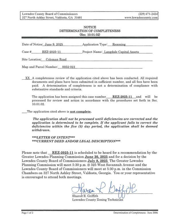 [NOTICE: DETERMINATION OF COMPLETENESS (Sec. 10.01.02), 2026-06-09]
