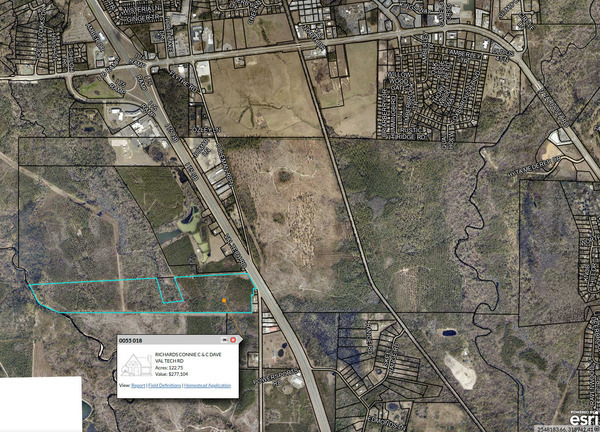 [Map: Parcel 0055 018, Richards, across I-75 2026-08-05 --Lowndes County Property Appraisers]