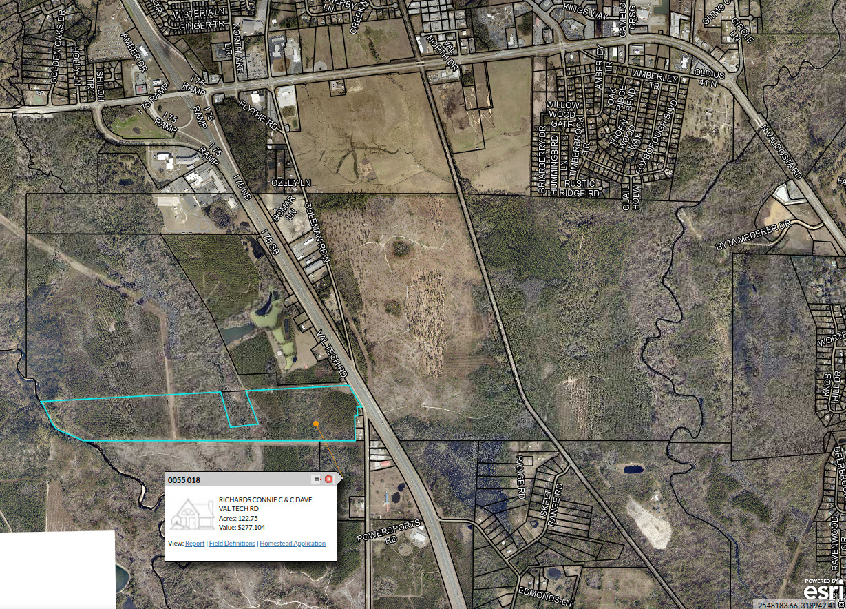 Map: Parcel 0055 018, Richards, across I-75 2026-08-05 --Lowndes County Property Appraisers