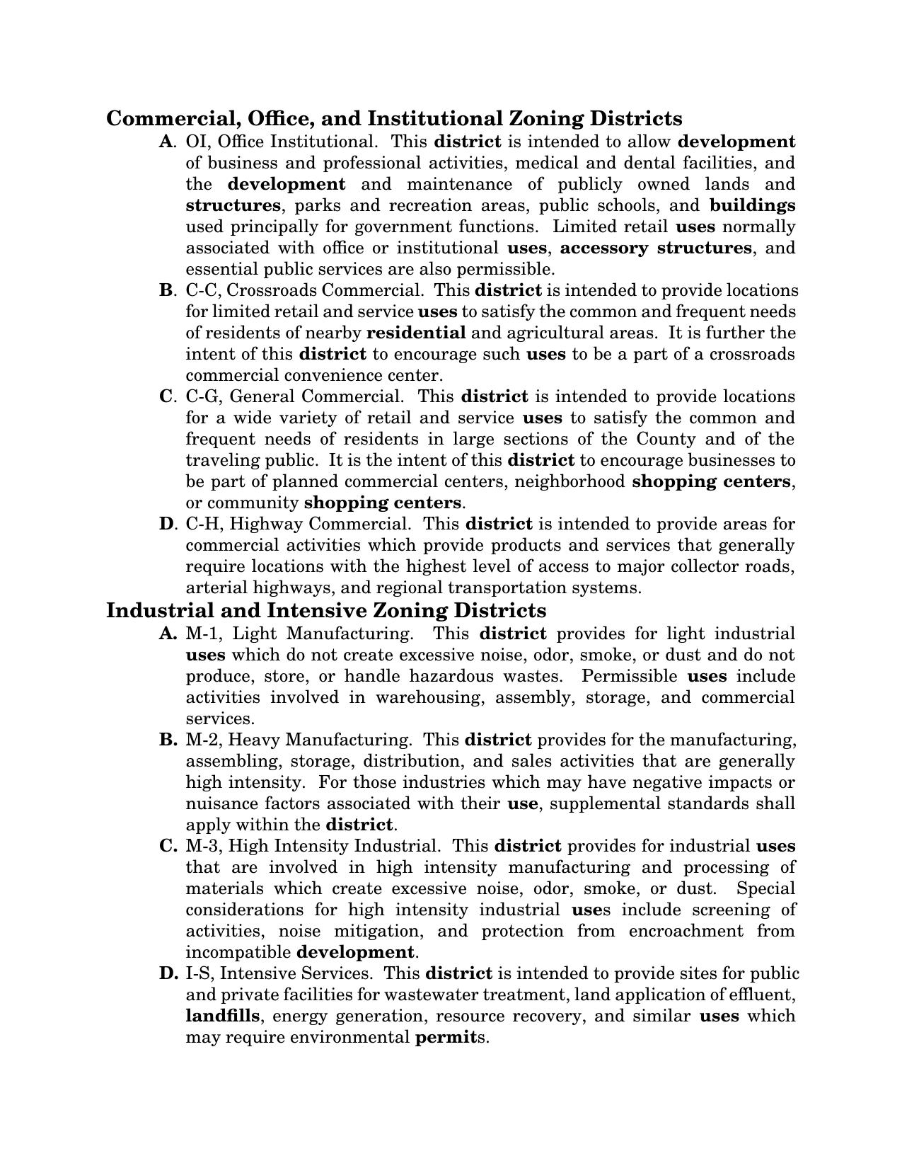 Commercial Industrial Use Table: 0001