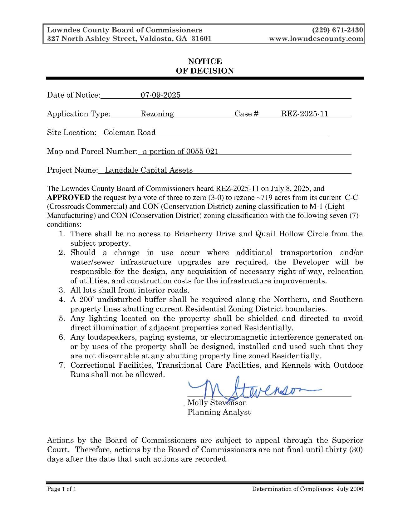Notice of Decision REZ 2025 11 0001