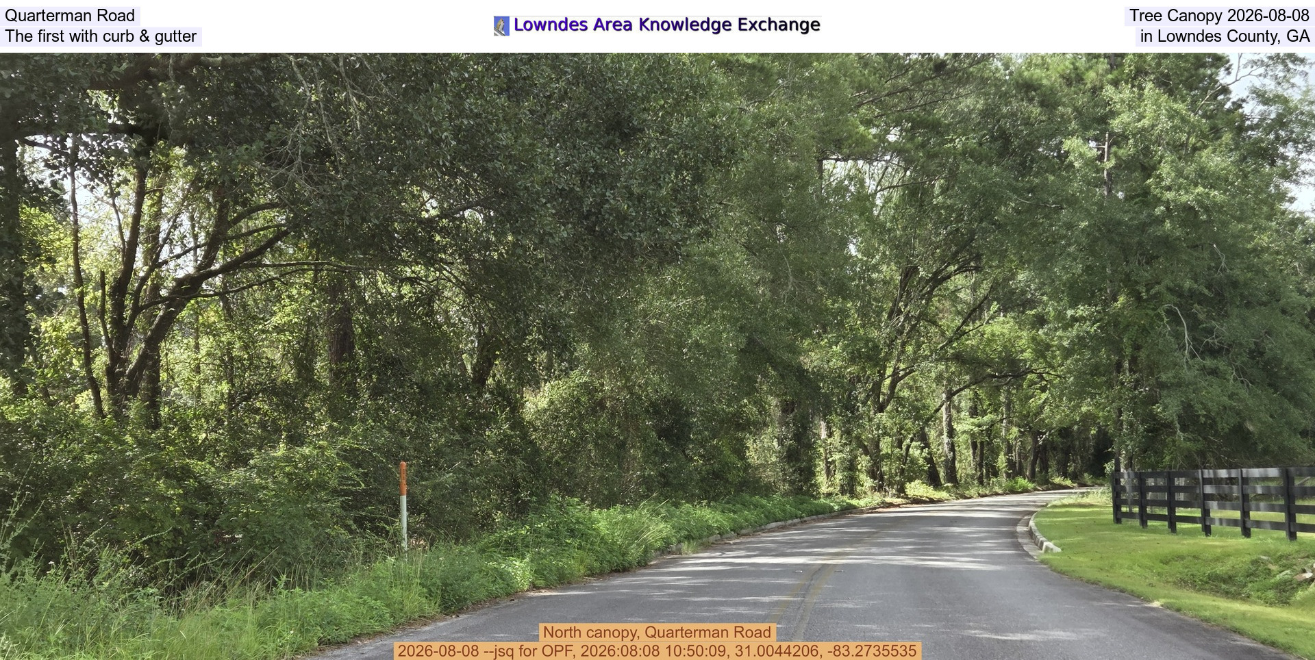 Quarterman Road Tree Canopy 2026-08-08, The first with curb & gutter in Lowndes County, GA