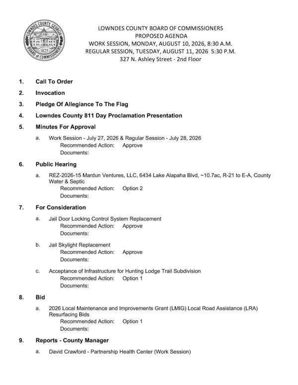[PROPOSED AGENDA]