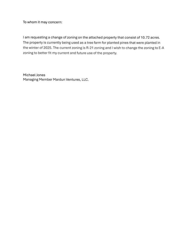 [Zoning request from Michael Jones, Managing Member Mardun Ventures, LLC]