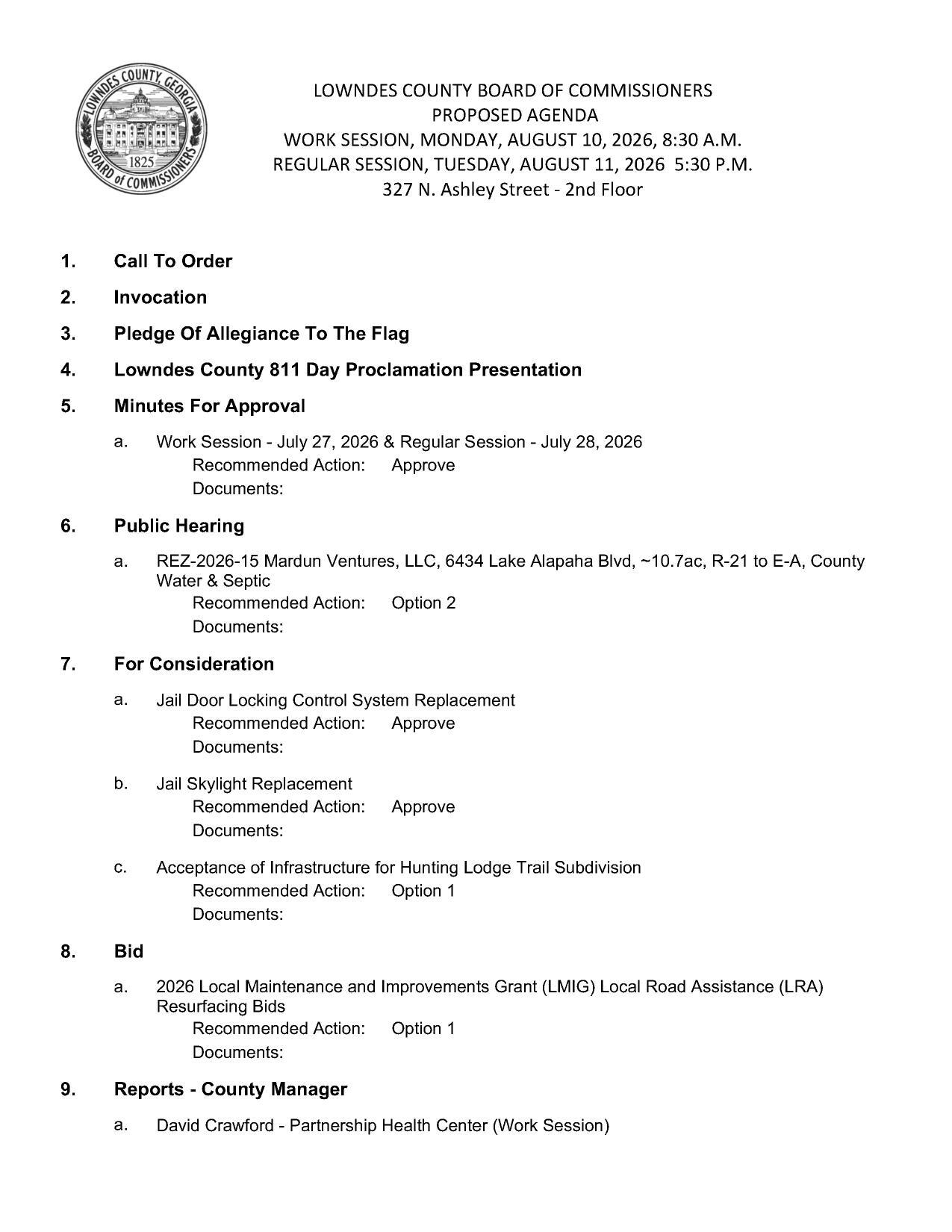PROPOSED AGENDA