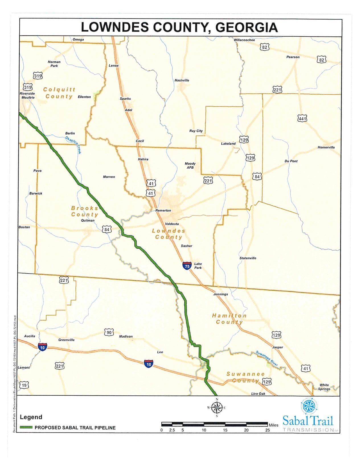 Map: LOWNDES COUNTY, GEORGIA, Proposed Sabal Trail Pipeline