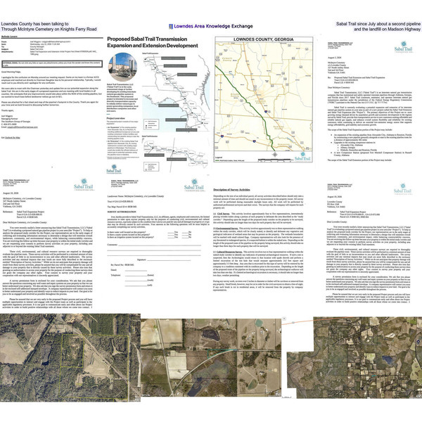 Lowndes County has been talking to Sabal Trail since July, about a second pipeline through McIntyre Cemetery on Knights Ferry Road, and the landfill on Madison Highway