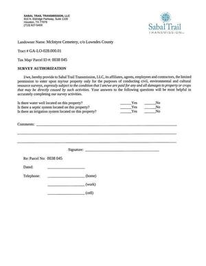 [SURVEY AUTHORIZATION, Landowner Name: McIntyre Cemetery, c/o Lowndes County, Tract # GA-LO-028.000.01, Tax Map/ Parcel ID #: 0038 045]