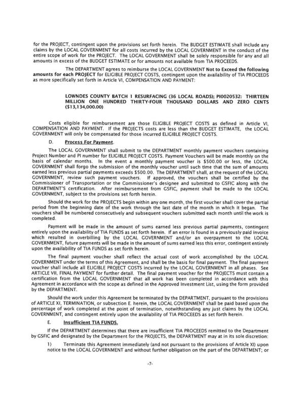 [Costs eligible for reimbursement are those ELIGIBLE PROJECT COSTS as defined in Article Vi,]