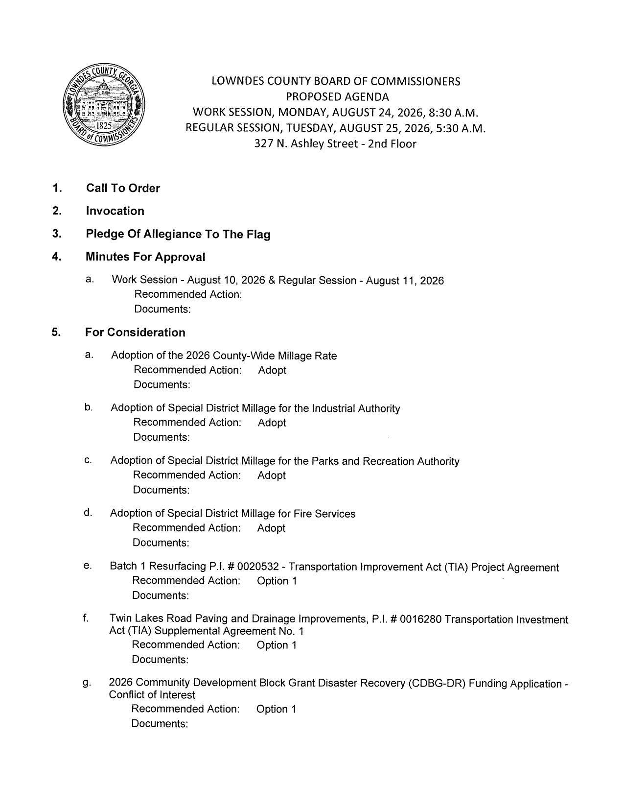 PROPOSED AGENDA