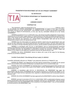 [TRANSPORTATION INVESTMENT ACT OF 2010 PROJECT AGREEMENT]