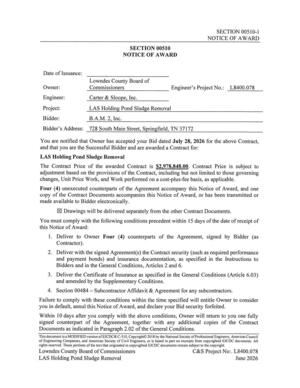 [NOTICE OF AWARD]