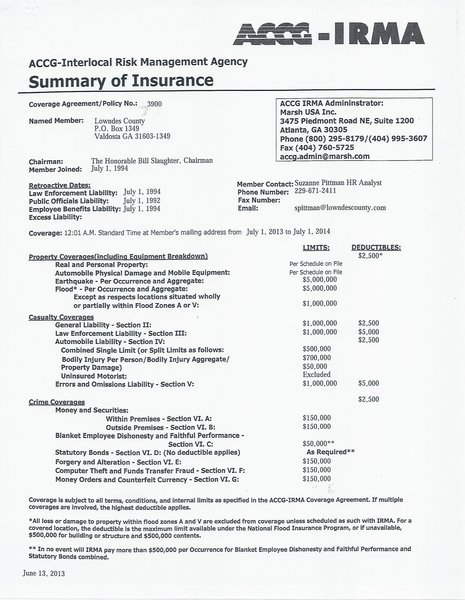 Summary of Insurance