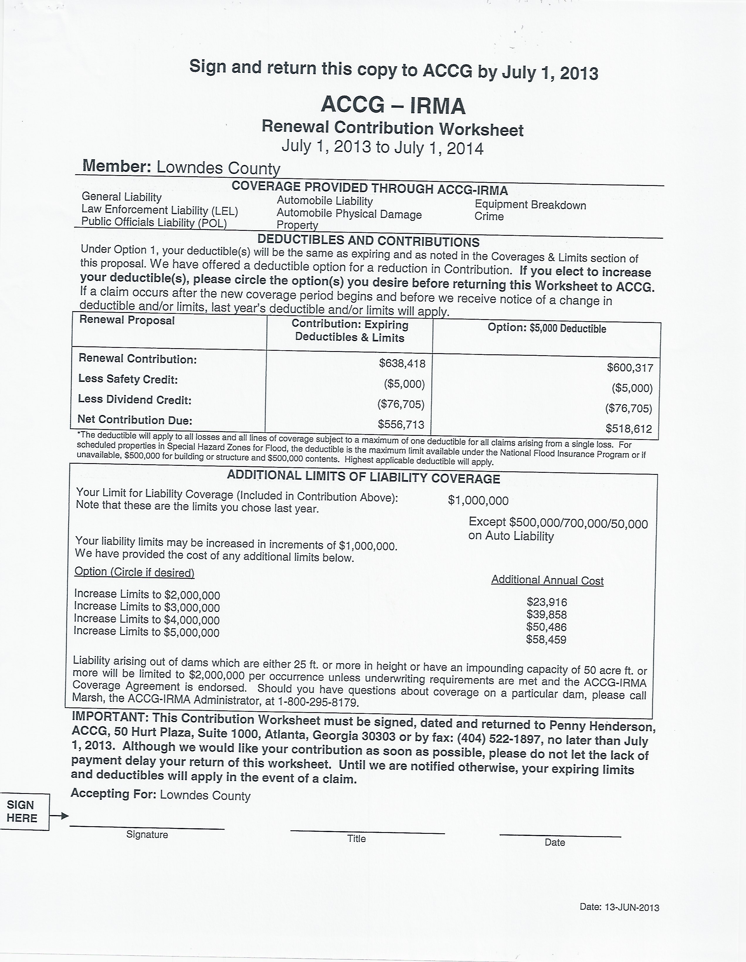 Renewal Contribution Worksheet