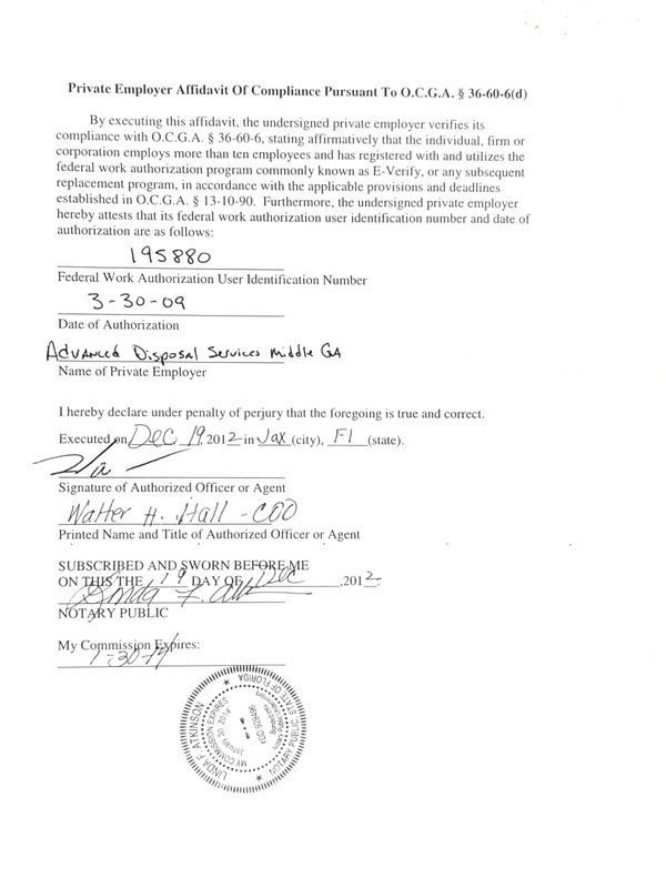 Private Employer Affidavit of Compliance 2013-12-19