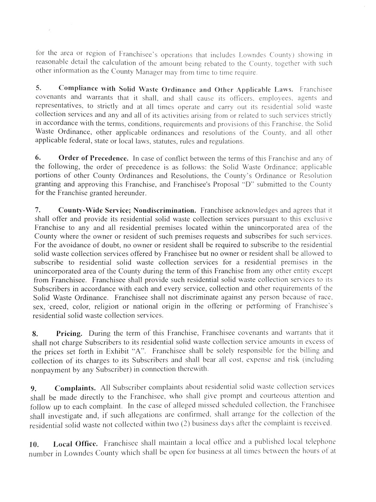 5. Compliance, 6. Precedence, 7. County-Wide, 8. Pricing, 9. Complaints, 10. Local Office