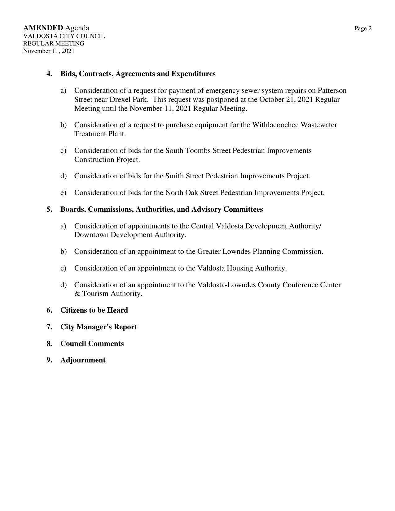 Bids, Boards, CTBH, Manager, Council Comments