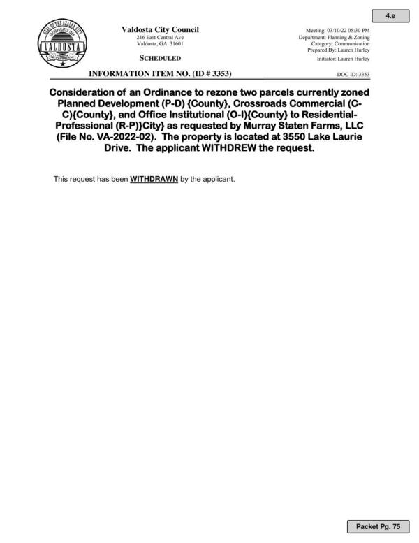 Ordinance: withdrawn