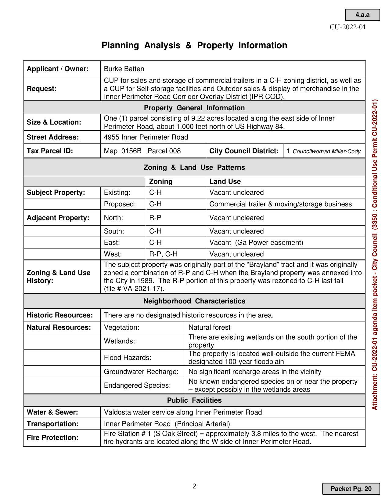 Planning Analysis & Property Information