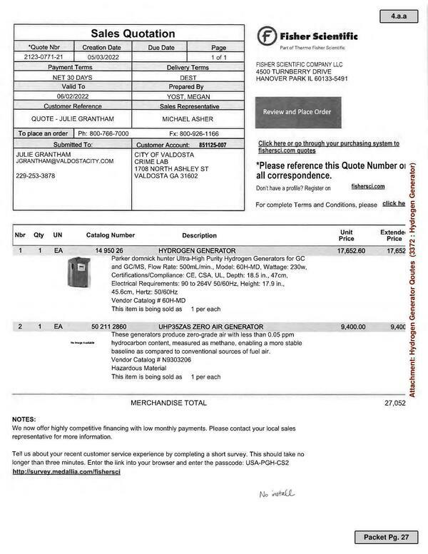 Sales Quotation Fisher Scientific