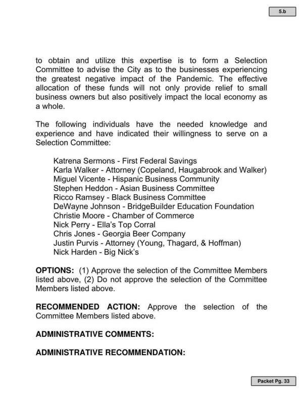 Candidates for Small Business Selection Committee