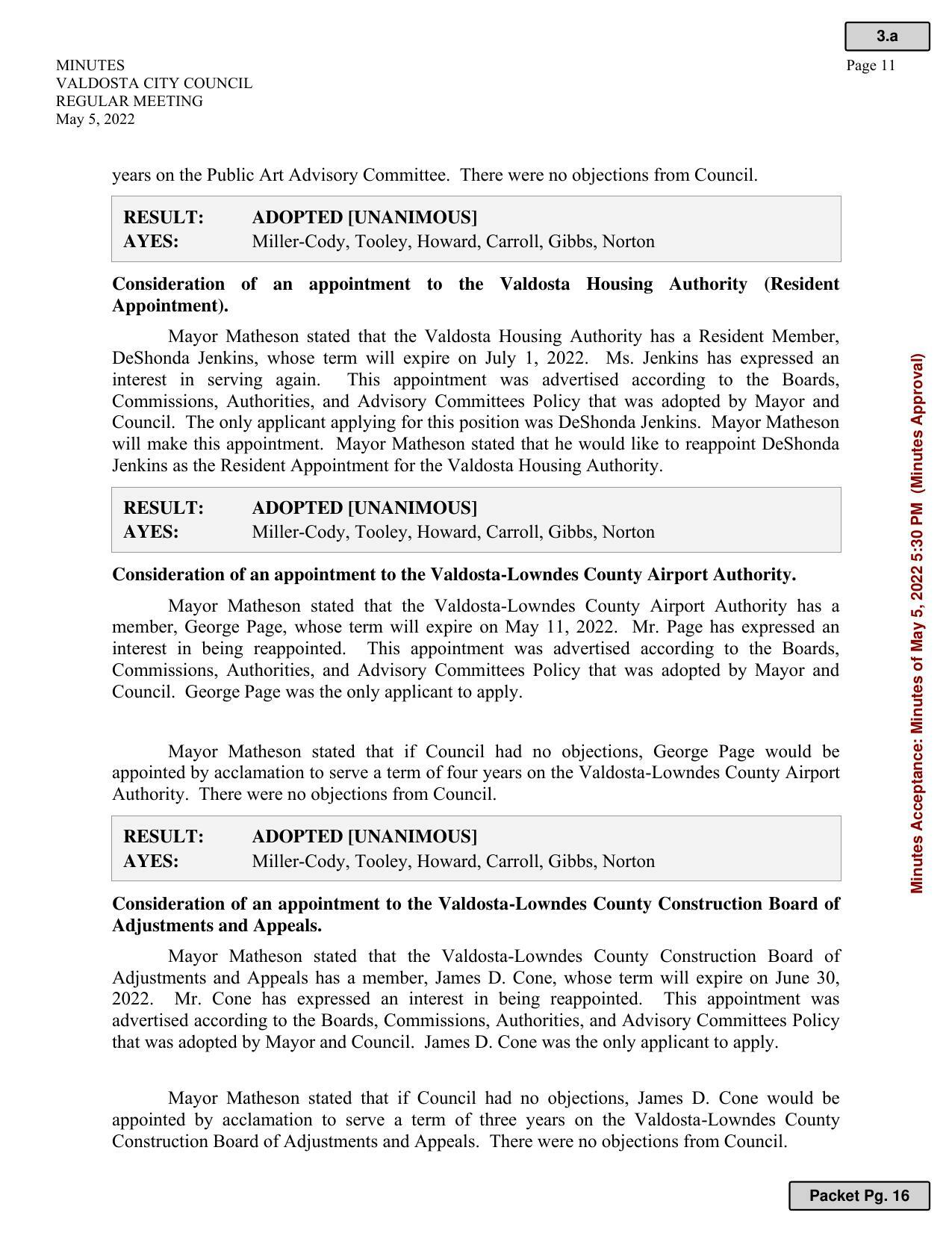 Appointments to Housing and Airport Authorities and Construction Board of Appeals.