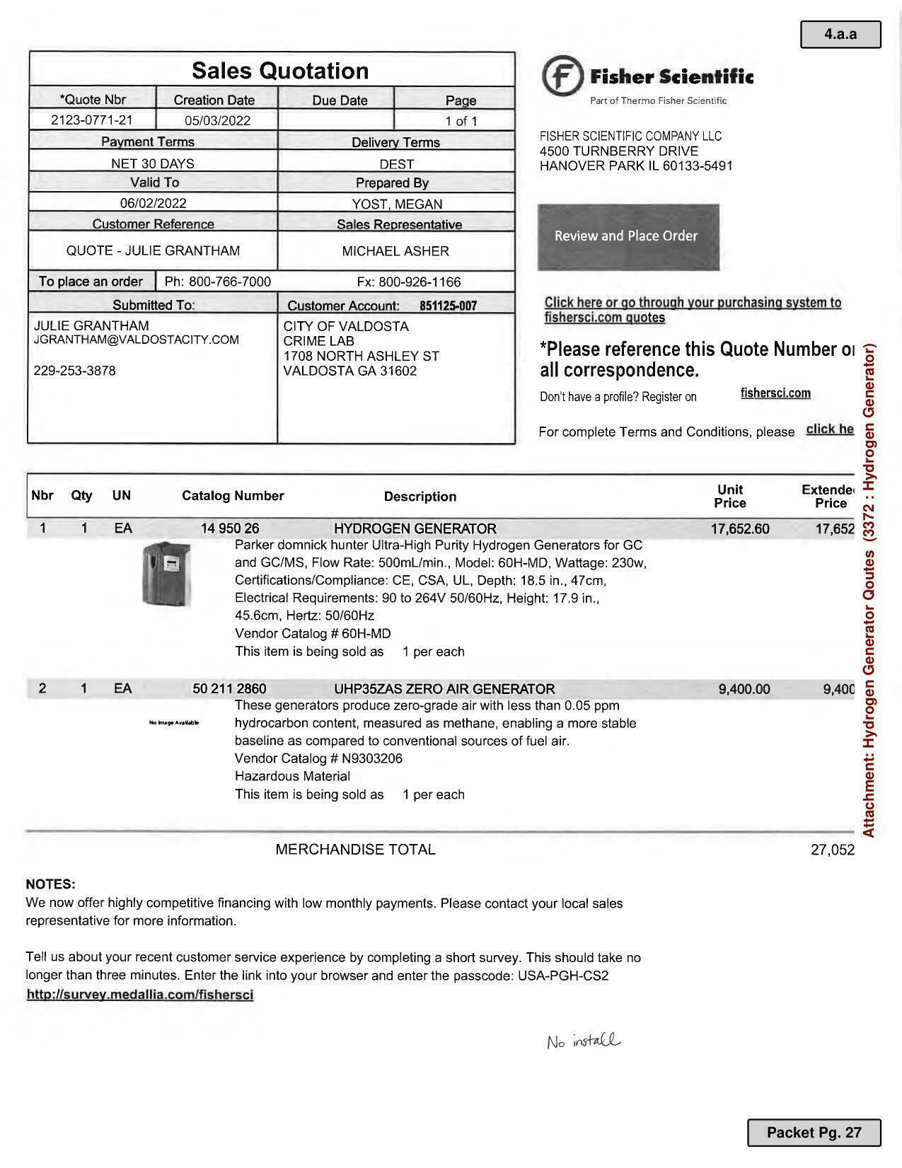 Sales Quotation Fisher Scientific