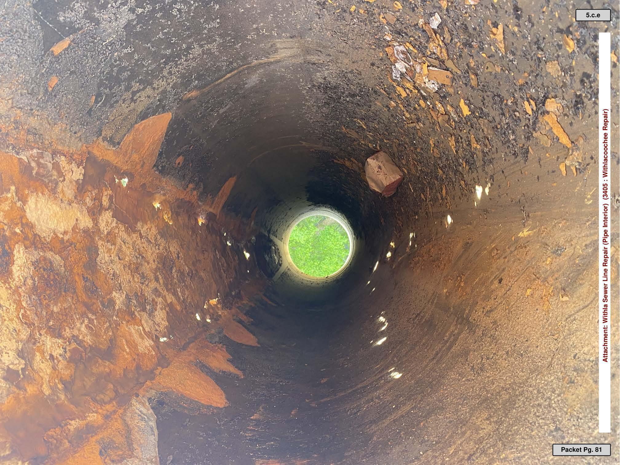 Photo: WWTP sewer line repair During (pipe interior)