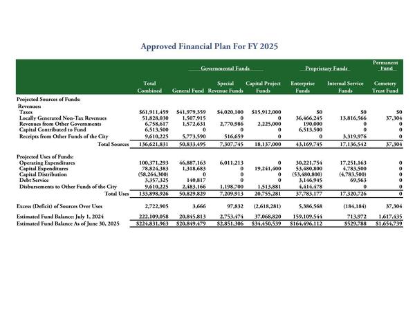Approved Financial Plan For FY 2025