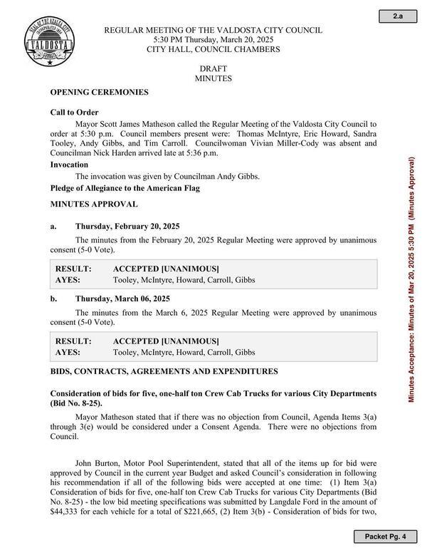 [Draft Minutes, VCC, 2025-03-20]