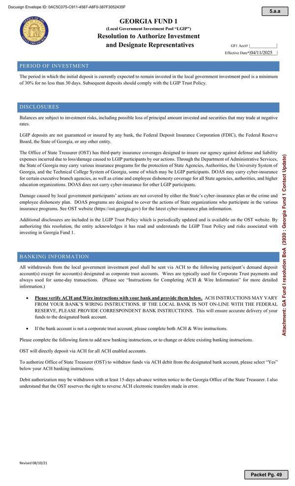 authorizing this resolution, the entity acknowledges it has read and understands the LGIP Trust Policy and risks associated with