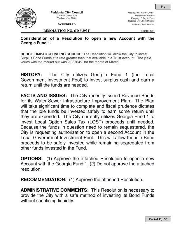 This will allow the idle Bond proceeds to be safely invested while remaining segregated from other funds invested in the Fund.
